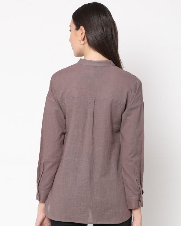 Greyish brown mandarin collar shirt 1