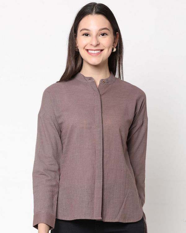 Greyish brown mandarin collar shirt 3