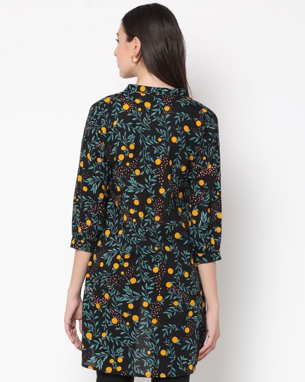 Black floral printed high low hemline top 1