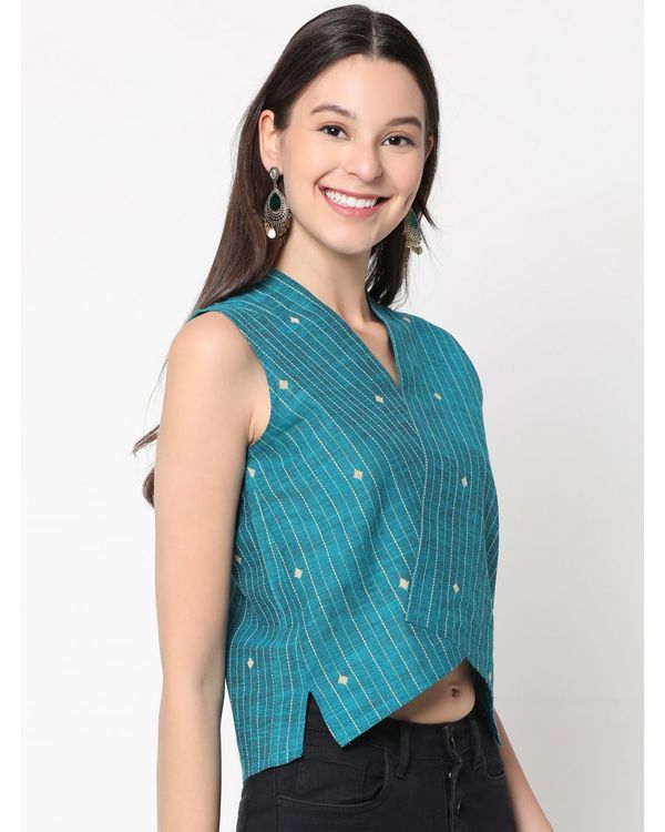 Blue striped overlap crop top 2