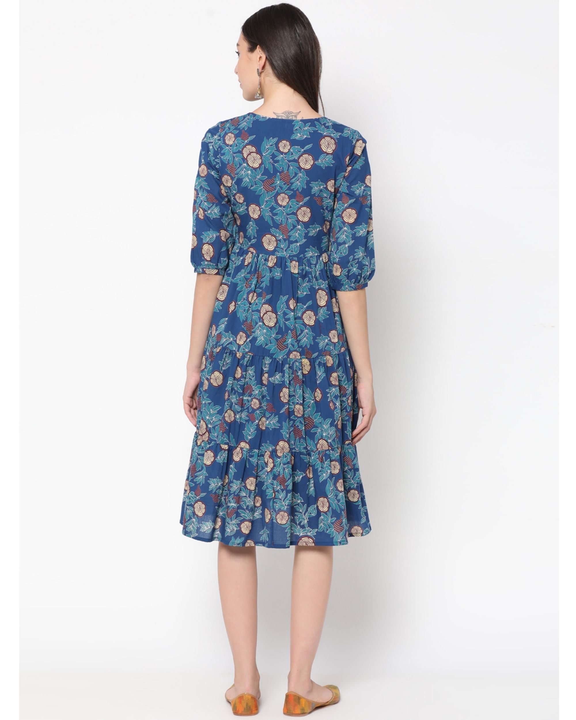 Blue floral printed tiered dress by UNTUNG | The Secret Label