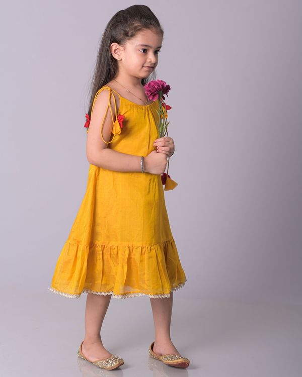 Yellow silk tiered dress 2