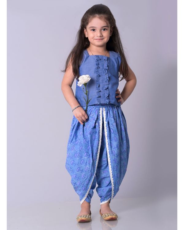 Blue crop top with dhoti pants - set of two 1