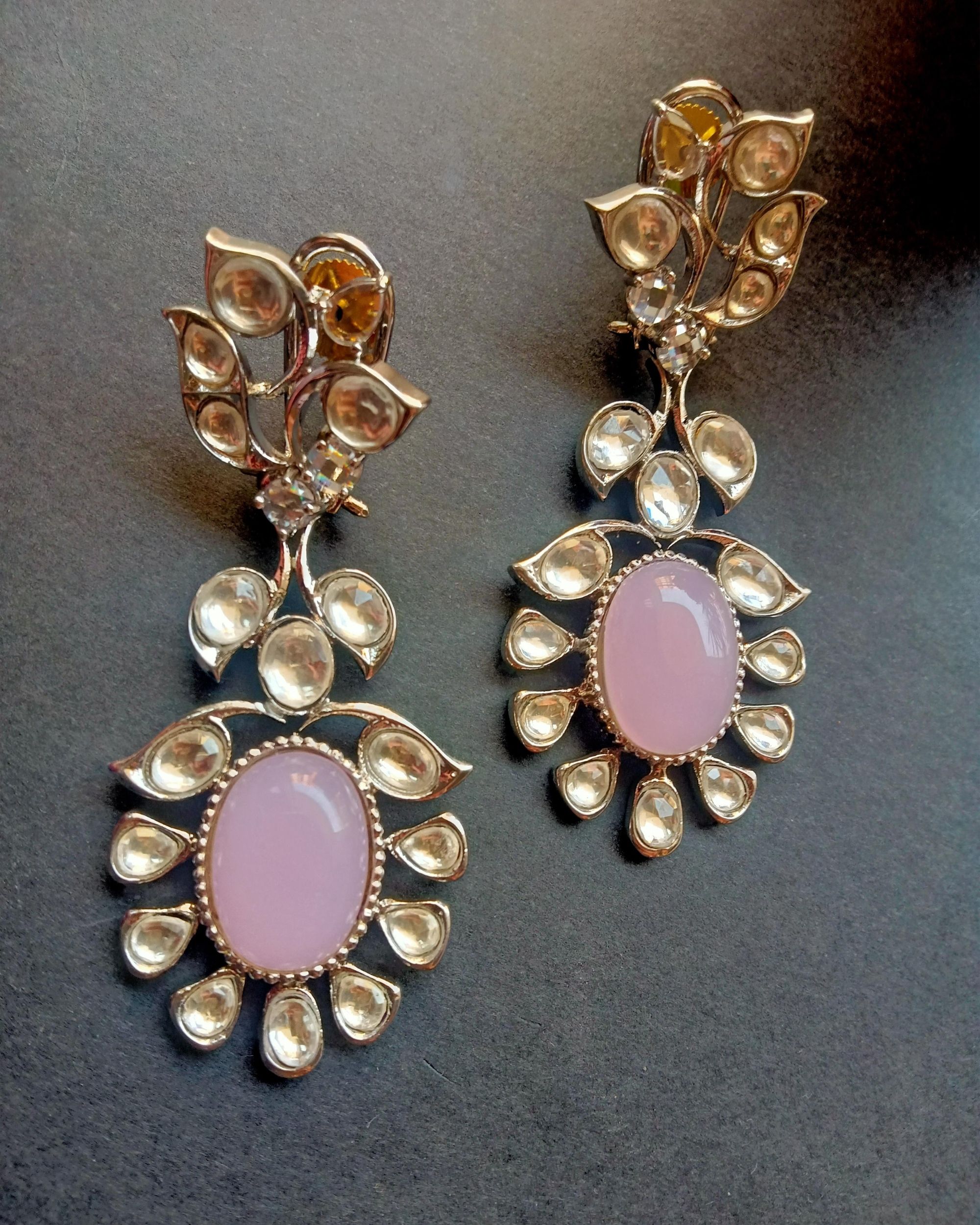 Pink kundan stone drop earrings by She Said Yes The Secret Label