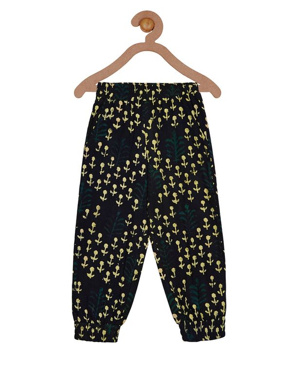 Cream smocked top with black printed pyjama - set of two 1