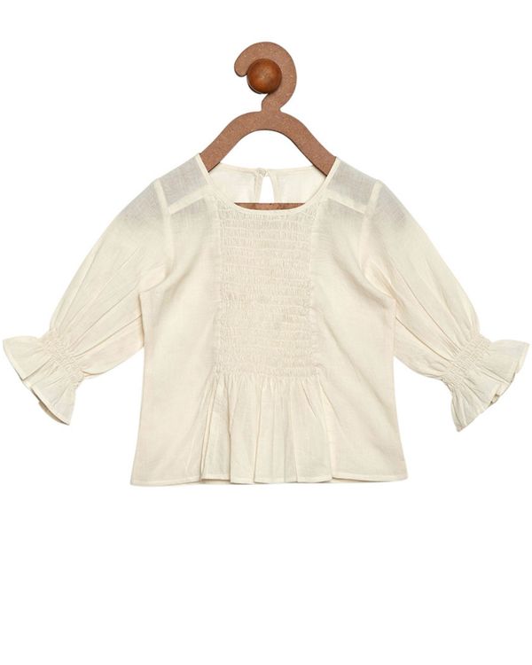 Cream smocked top with black printed pyjama - set of two 2