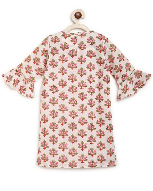 Pink block printed kurta and sharara - set of two 2