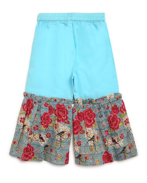 Blue floral block printed kurta and sharara - set of two 1