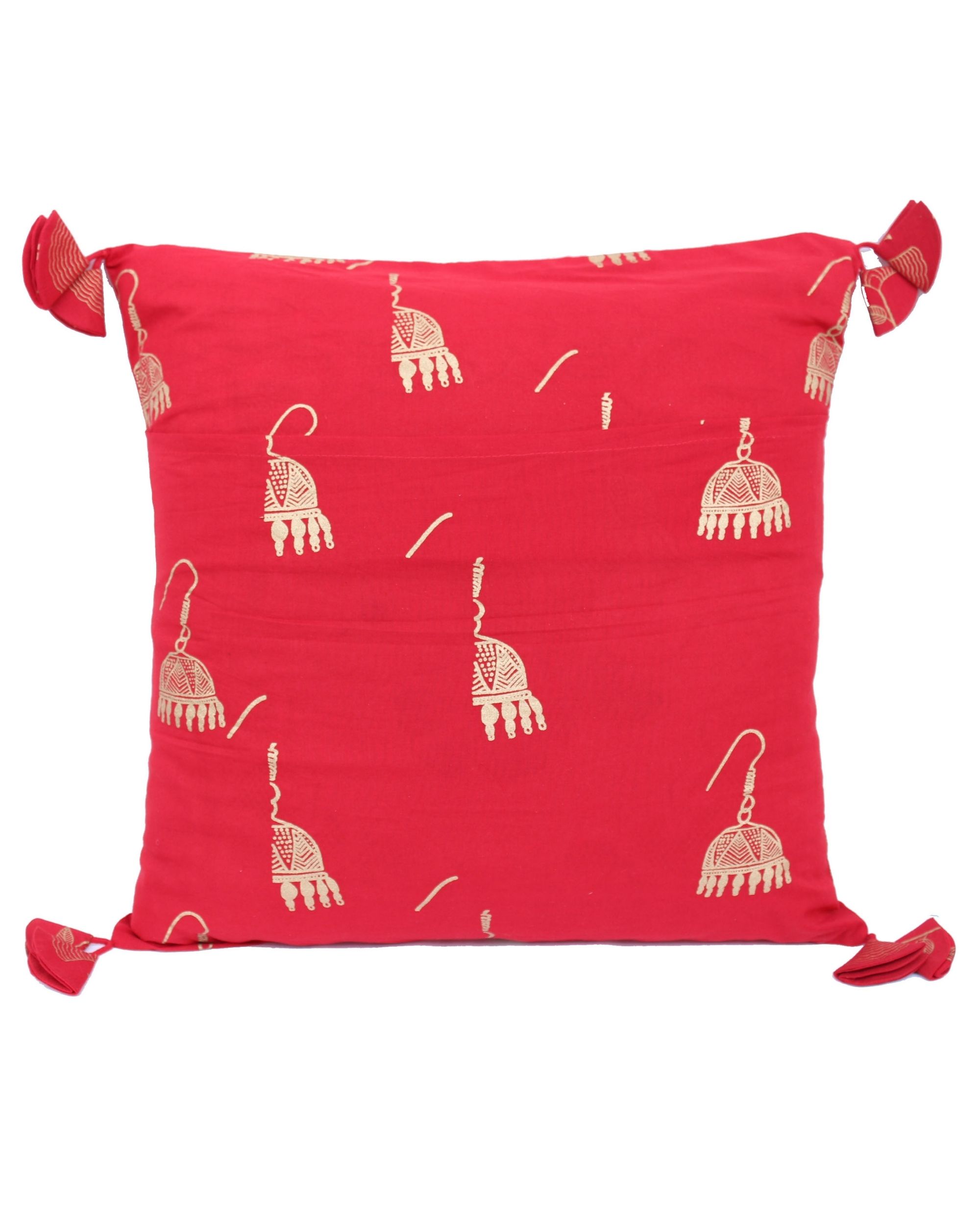 Red and golden printed cushion cover set of two (large) by Simply