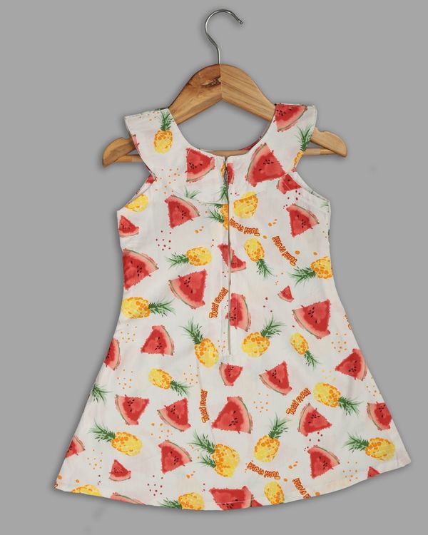 White fruit printed ruffle dress 1