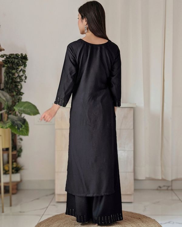 Black sequined kurta and palazzo - set of two 1