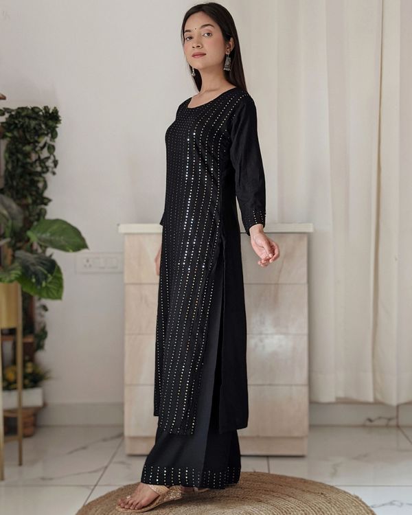 Black sequined kurta and palazzo - set of two 2