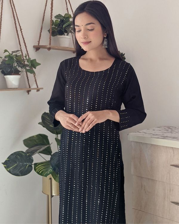 Black sequined kurta and palazzo - set of two 3