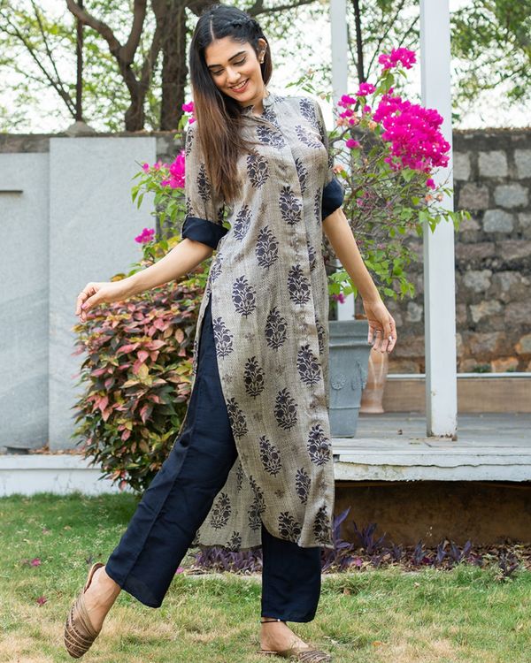 Blue and grey boota printed kurta with pants - set of two by The Weave ...