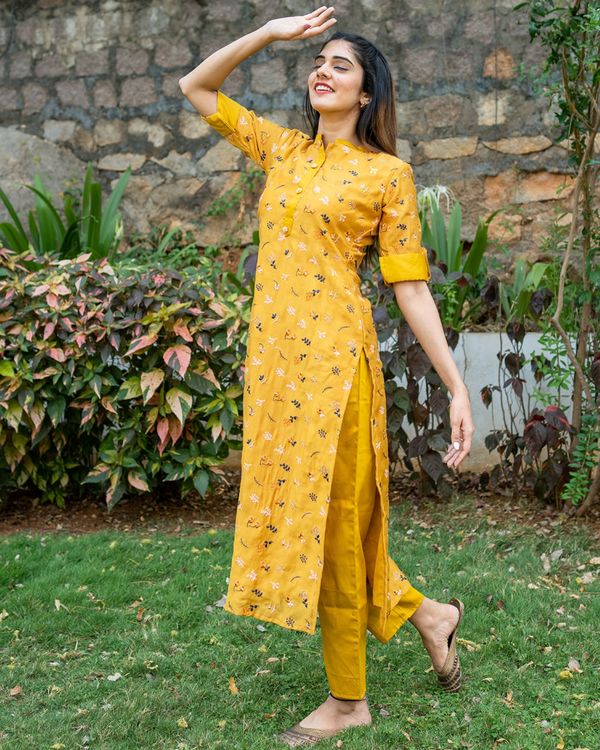 Ochre embroidered kurta with pants - set of two by The Weave Story ...