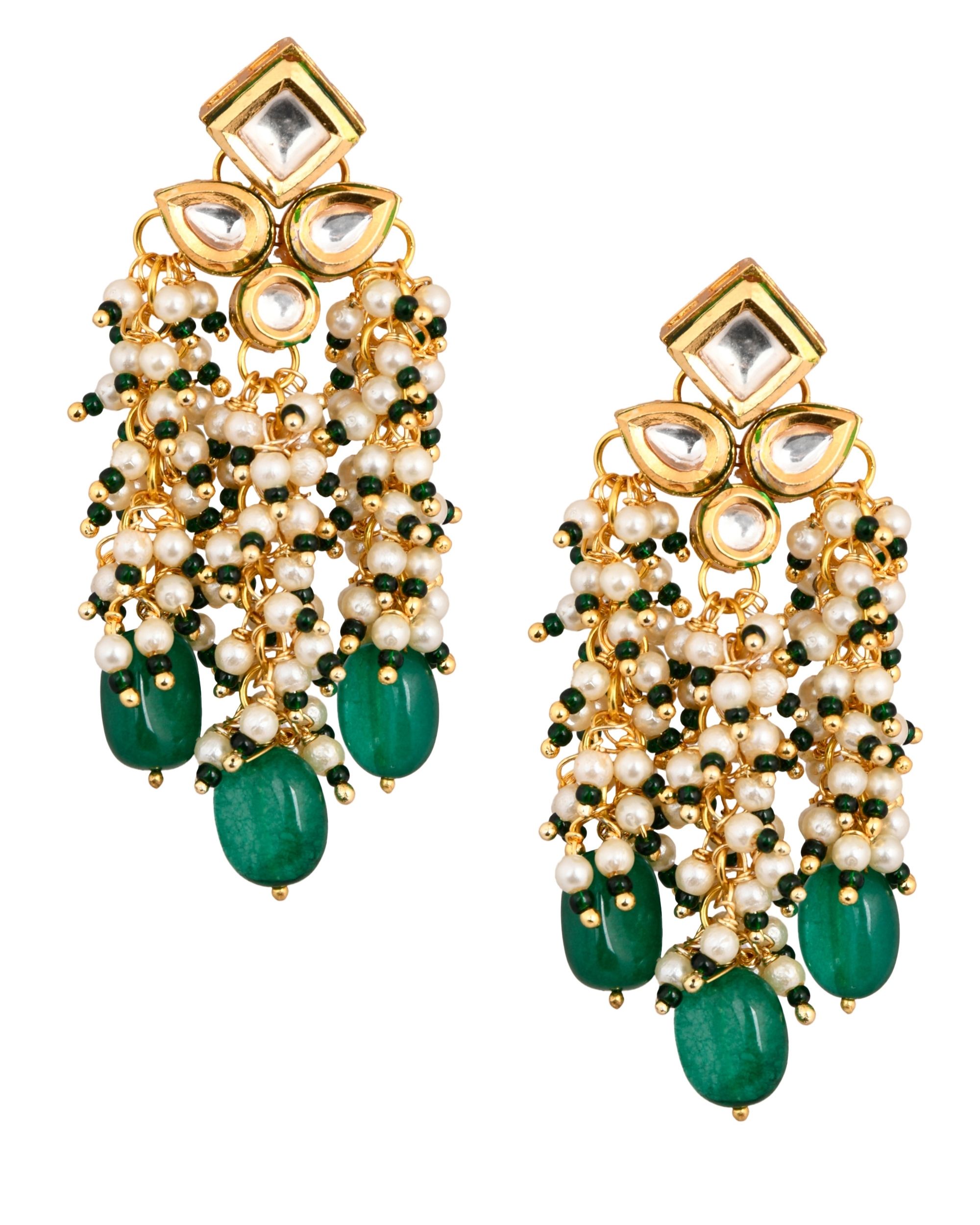 Kundan and emerald green beaded tassle earring by Sellori | The Secret ...