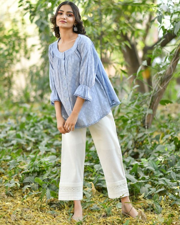 Blue jacquard top with pants - set of two 1