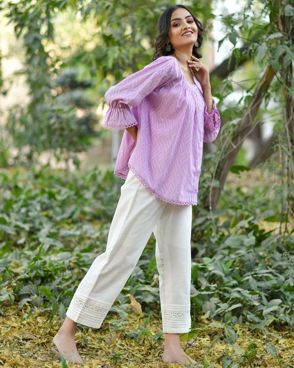 Purple jacquard top with pants - set of two 2
