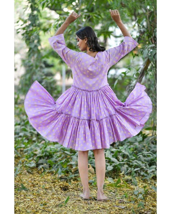 Purple block printed tiered dress 1