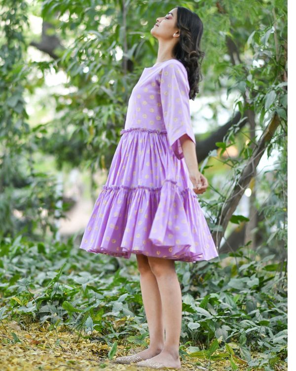 Purple block printed tiered dress 2