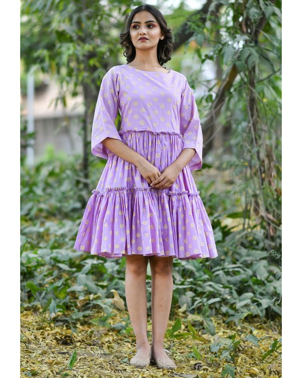Purple block printed tiered dress 3