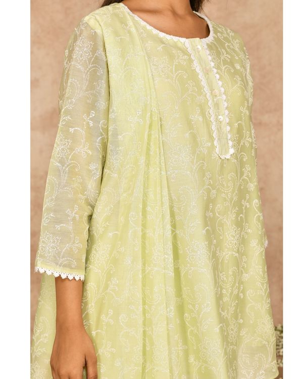 Mint green hand block printed asymmetrical kurta 2