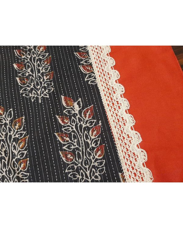 Black and red color blocked lace table mat - set of six 5
