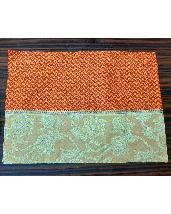 Orange zig zag printed chikankari table mat - set of six 2