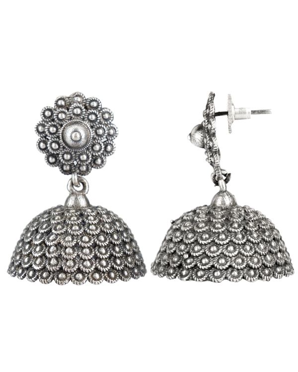Flower studded brass jhumka 1