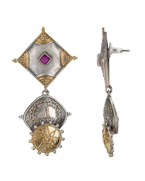 Geometric dual toned brass earrings 1