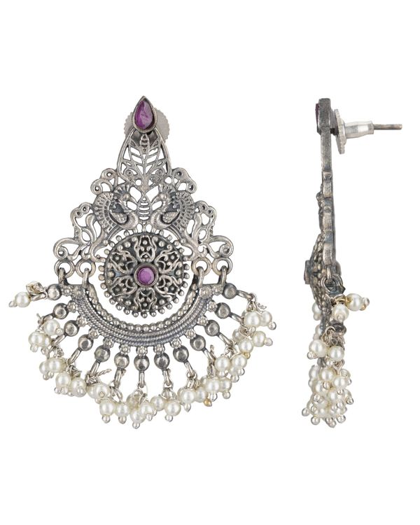 Floral and peacock beaded earrings 1