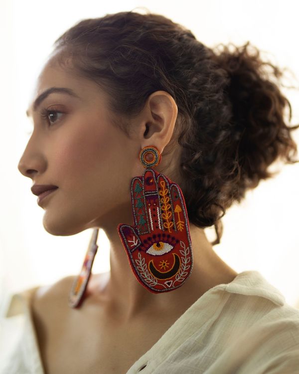 Hamsa hand embroidered earring 1