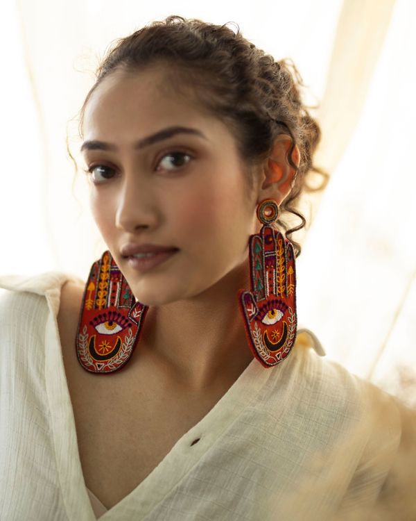 Hamsa hand embroidered earring 2