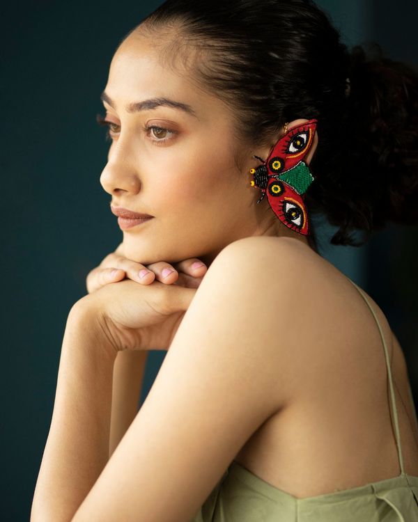 Red lady bug embroidered ear cuff 1
