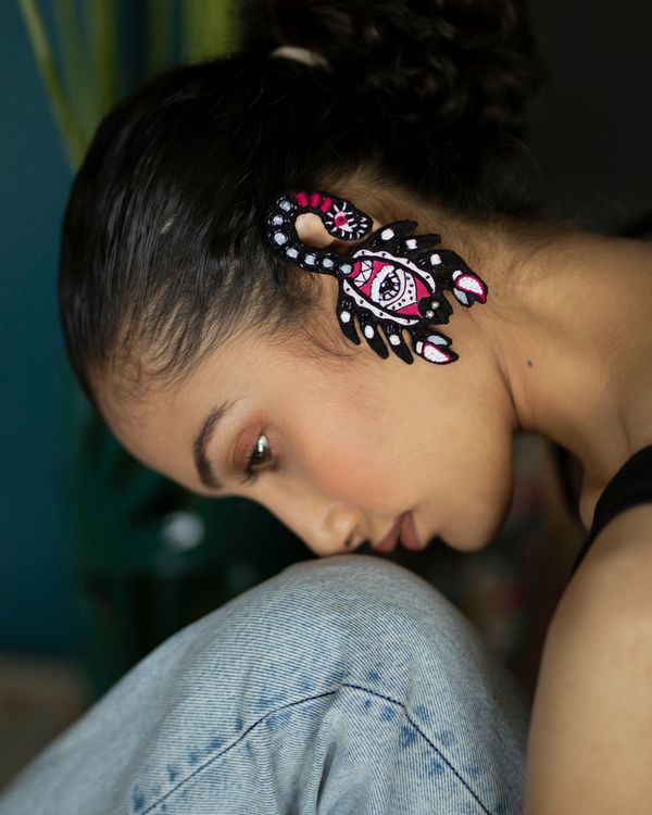 Black scorpion embroidered ear cuff 1