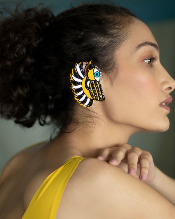 Yellow bug embroidered ear cuff 2