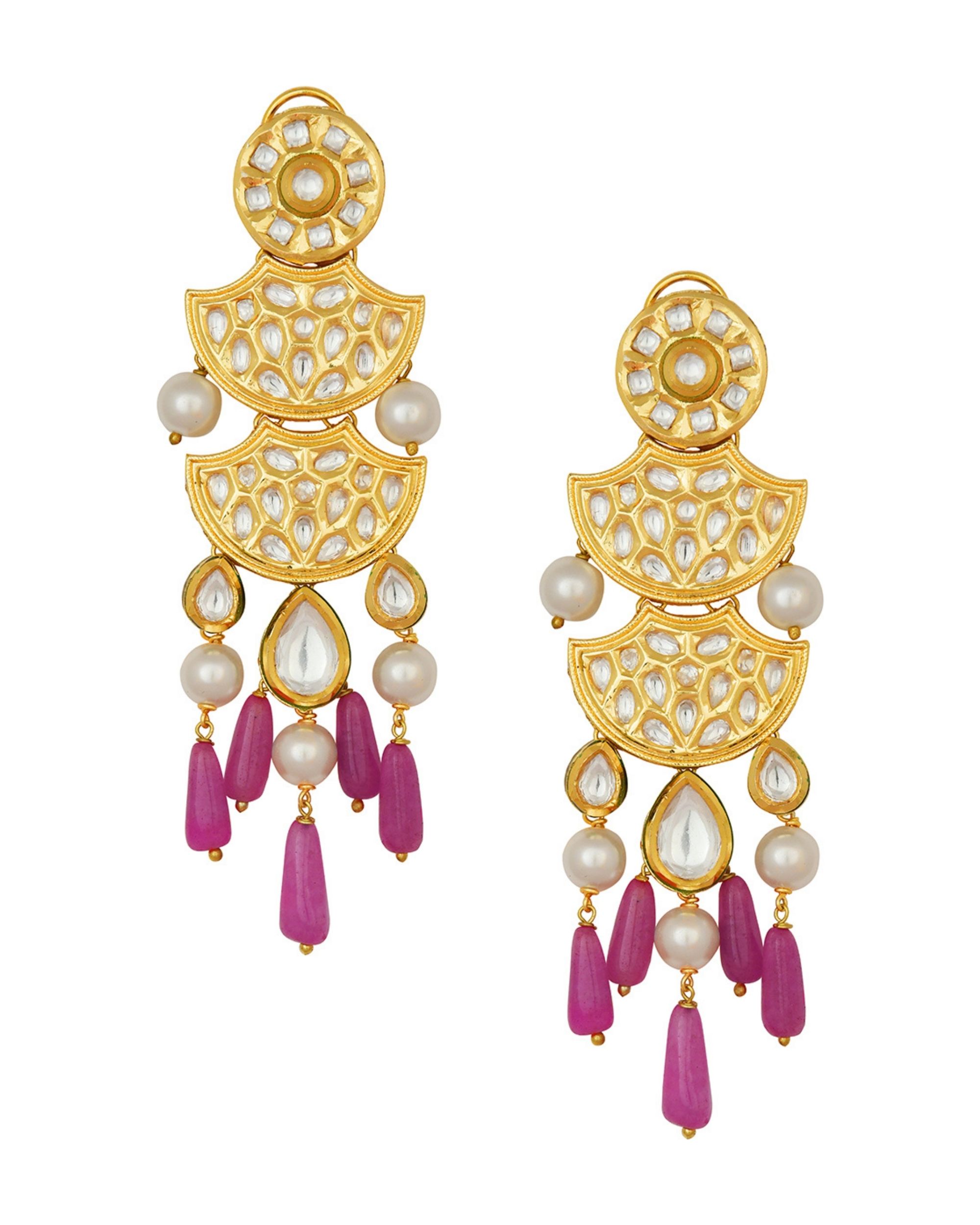 Pink jade drop earrings by Joules By Radhika | The Secret Label