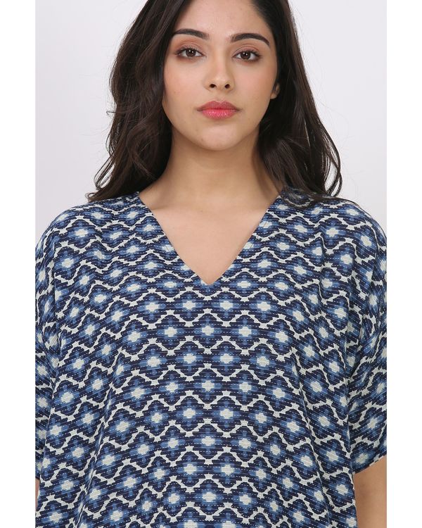 Blue geometric printed top with pants - set of two 3
