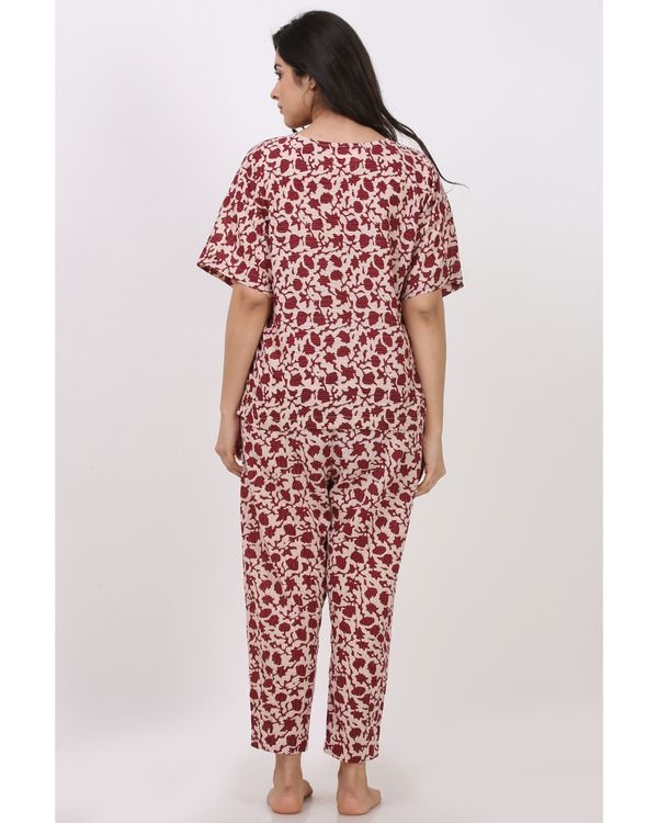 Maroon printed top with pants - set of two 3