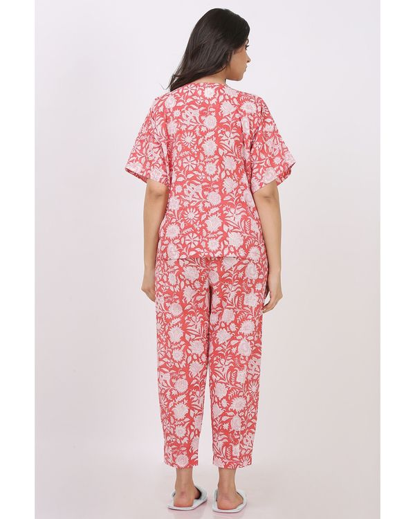 Coral floral printed top with pants - set of two 3