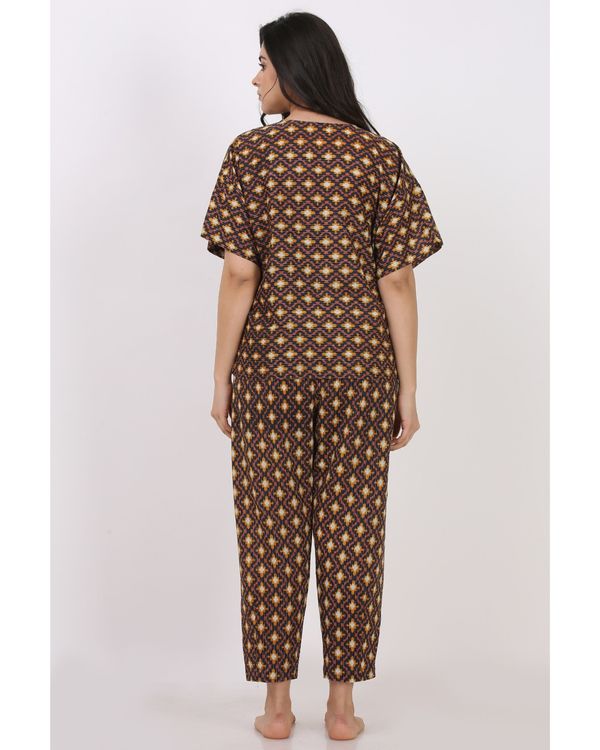 Mustard geometric printed top with pants - set of two 3