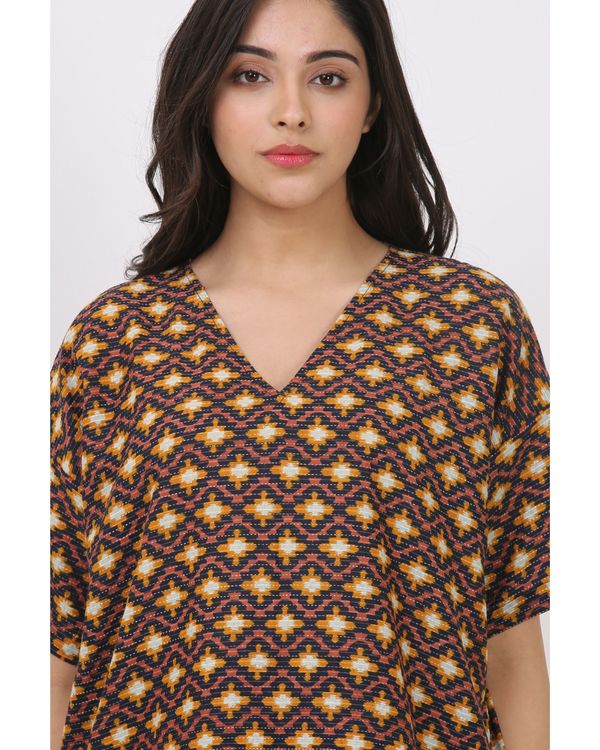 Mustard geometric printed top with pants - set of two 3