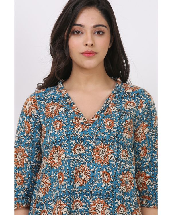 Blue floral printed top with pants - set of two 3
