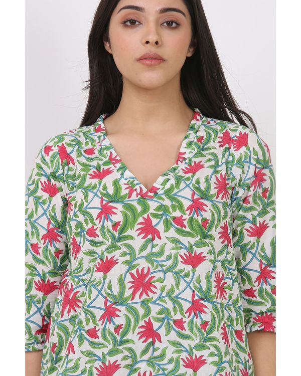 Pista green and red printed top with pants - set of two 3