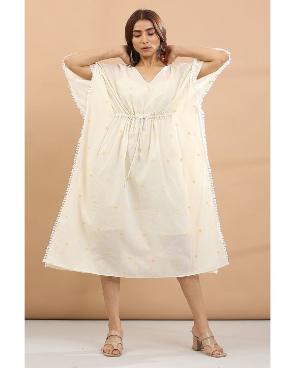 Off white kaftan with yellow hearts with inner - set of two 2