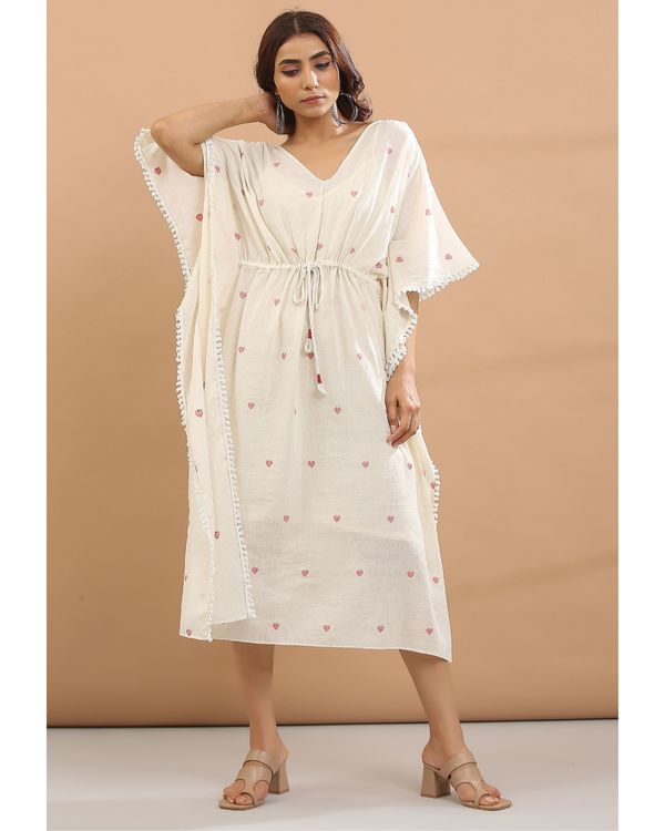 Off white kaftan with red hearts with inner - set of two 2