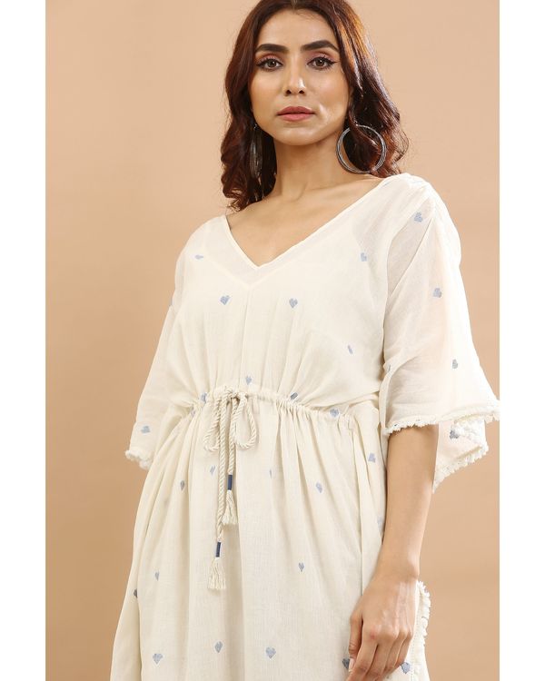 Off white kaftan with blue hearts with inner - set of two 1