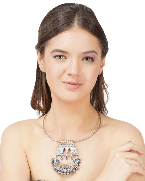Dual toned peacock beaded statement neckpiece 2