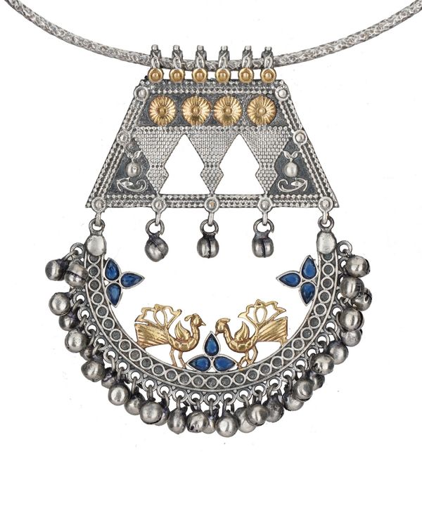 Dual toned peacock beaded statement neckpiece 1