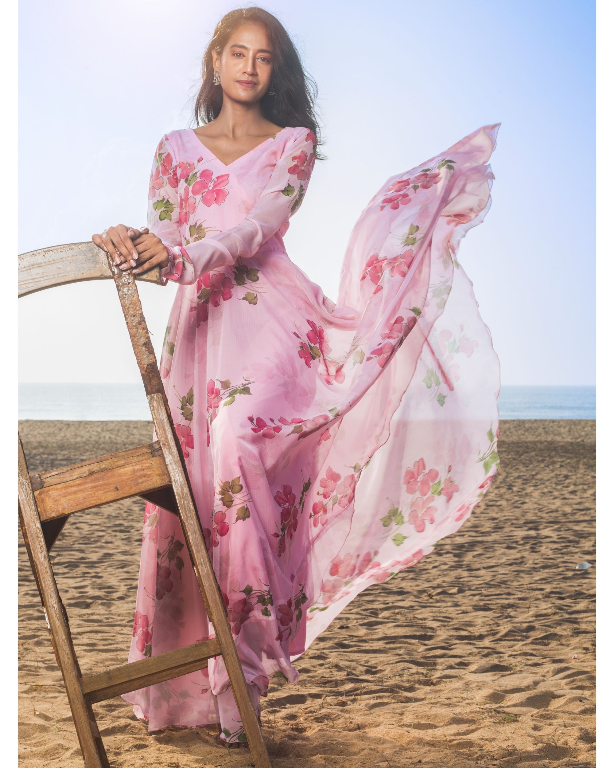 Taffy pink floral organza dress by Niram The Secret Label